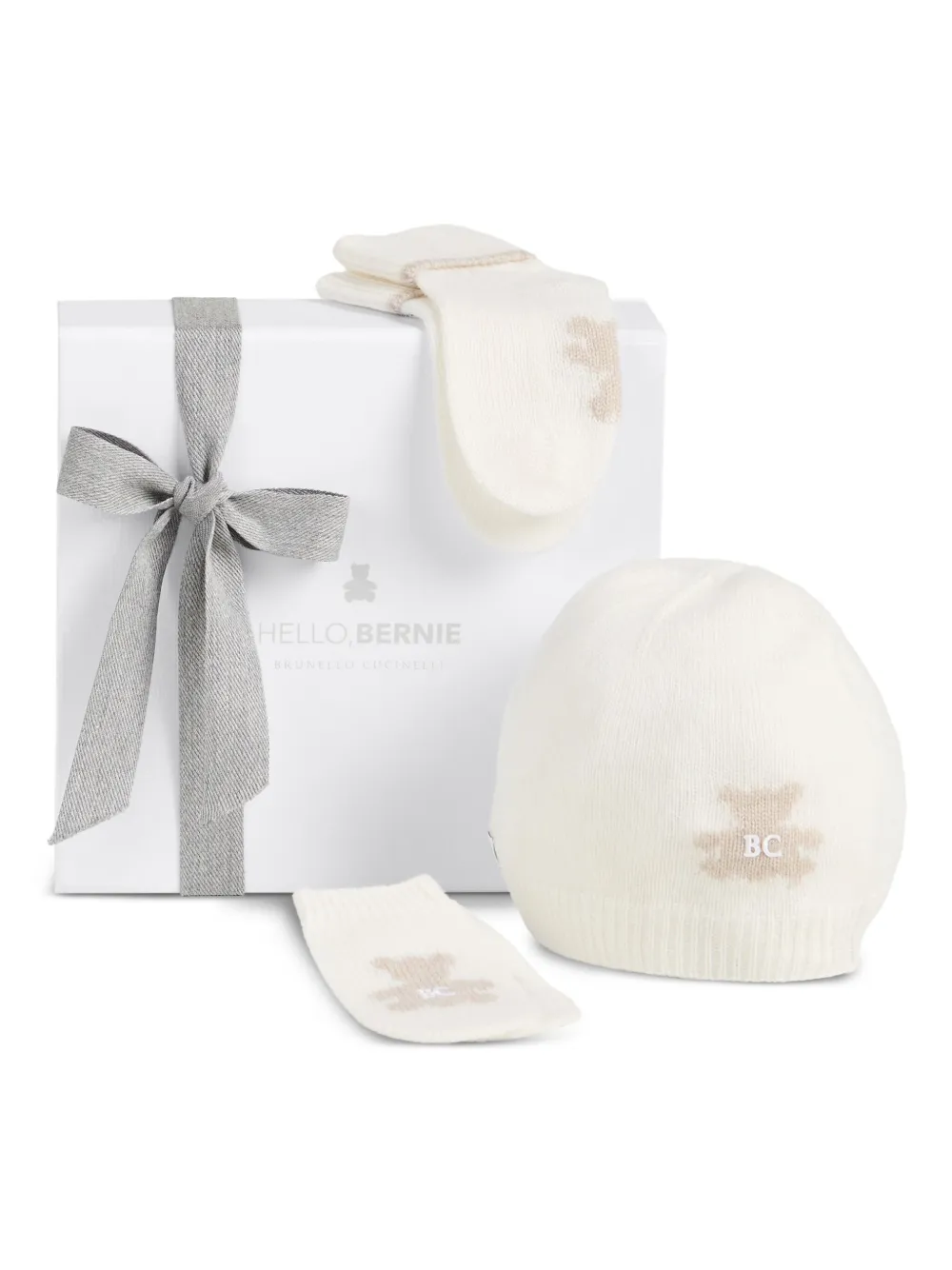 Brunello Cucinelli Bear-logo Baby Set In Neutral