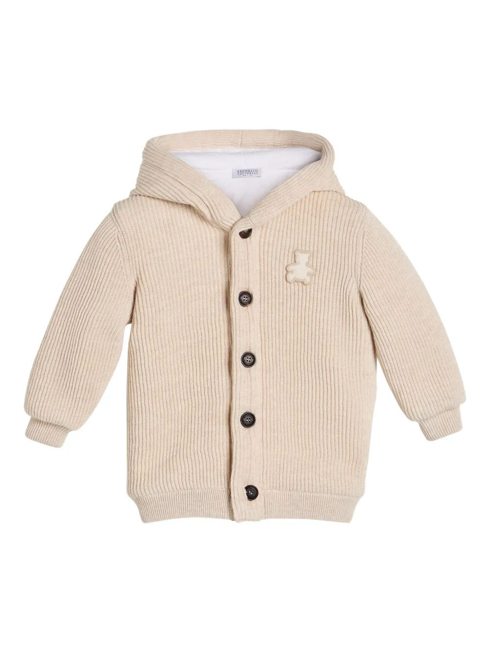 Brunello Cucinelli Kids Cardigan a coste con cappuccio - Toni neutri