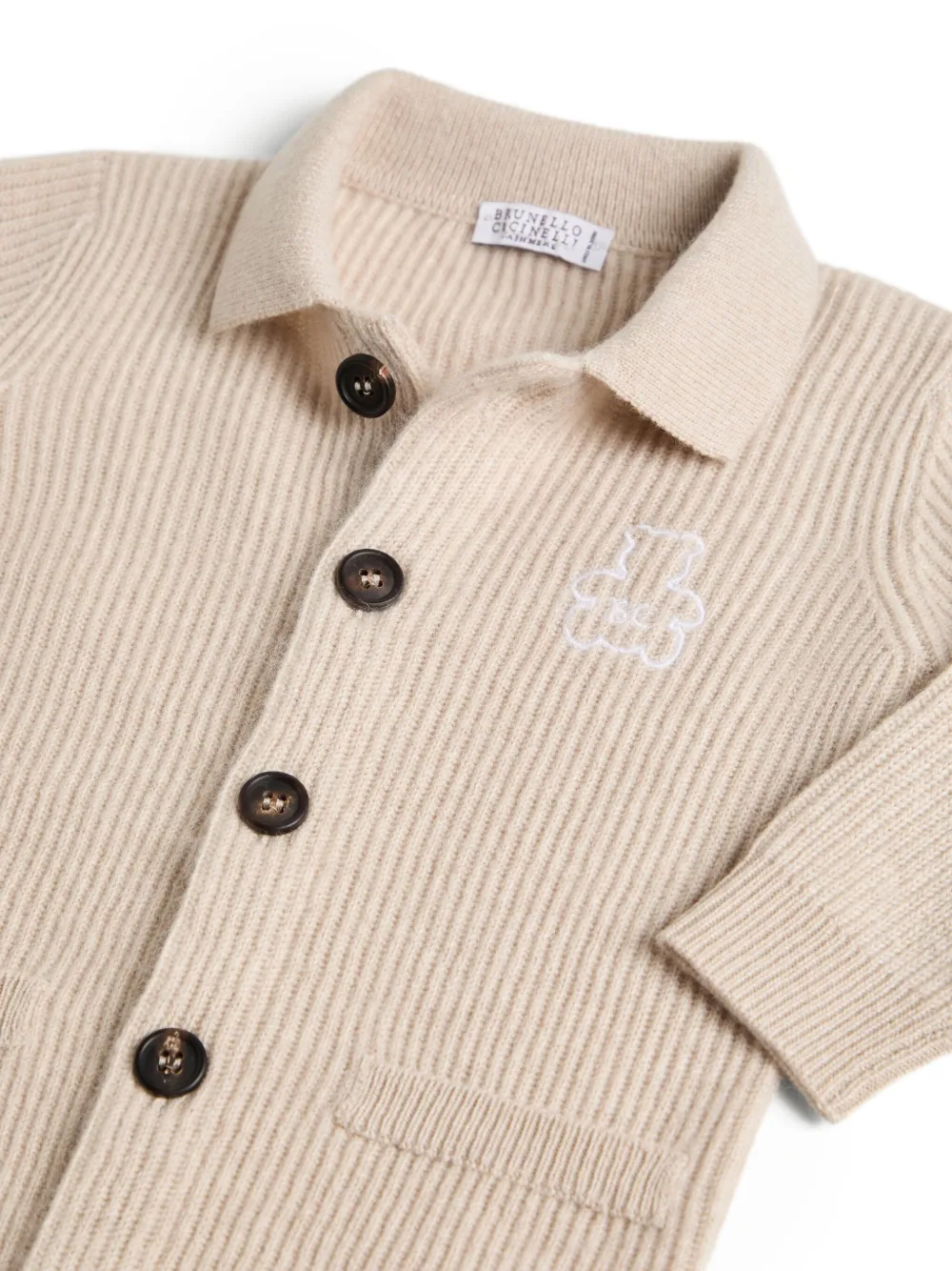 Brunello Cucinelli Kids Ribgebreid vest met geborduurde teddy Beige
