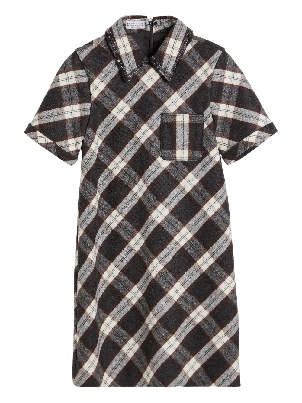Brunello Cucinelli Kids Verfraaide geruite jurk Bruin