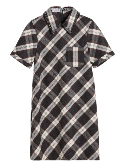 Brunello Cucinelli Kids vestido a cuadros con detalles