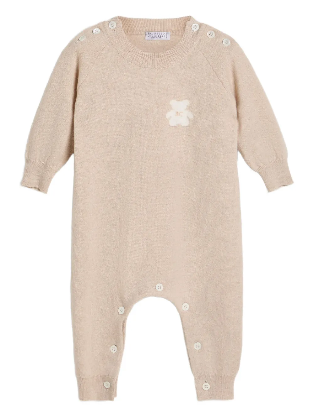 Brunello Cucinelli Kids Kasjmier romper met teddybeerapplicatie Beige