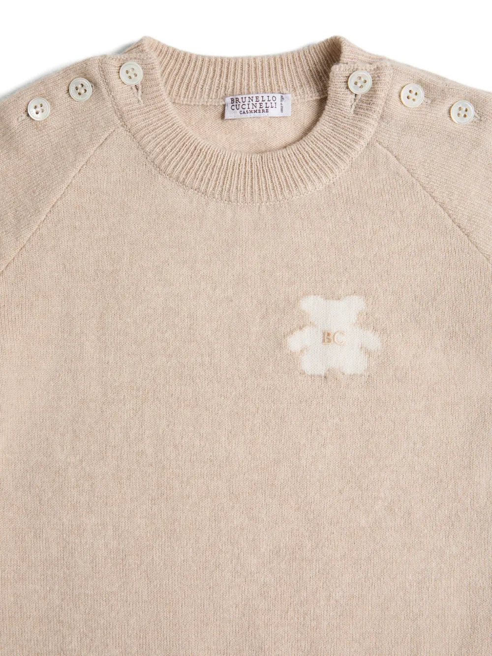 Brunello Cucinelli Kids Kasjmier romper met teddybeerapplicatie Beige