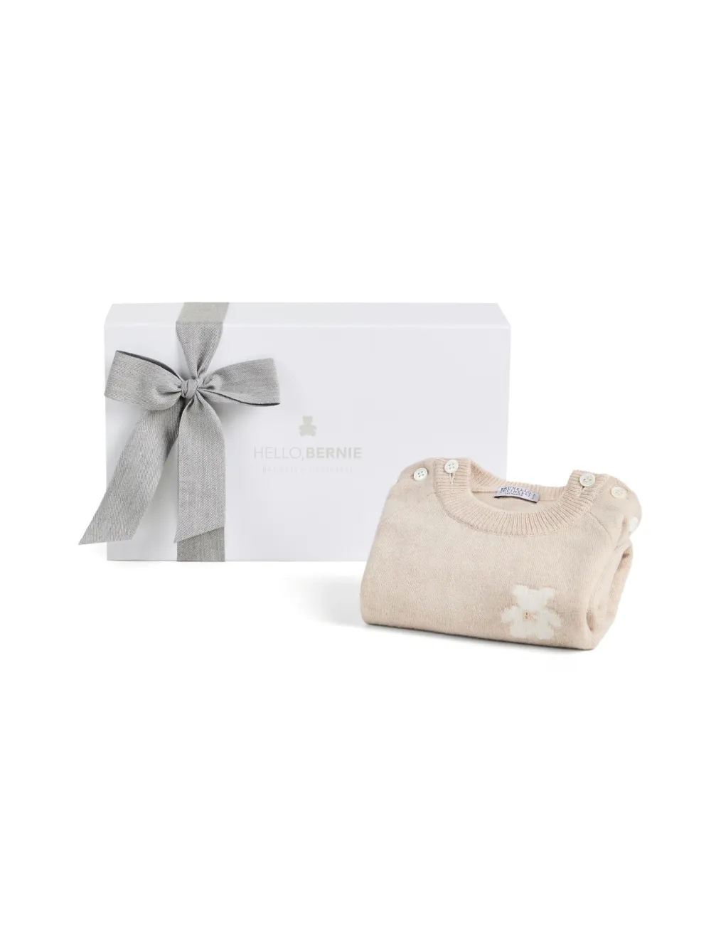 Brunello Cucinelli Kids Kasjmier romper met teddybeerapplicatie Beige