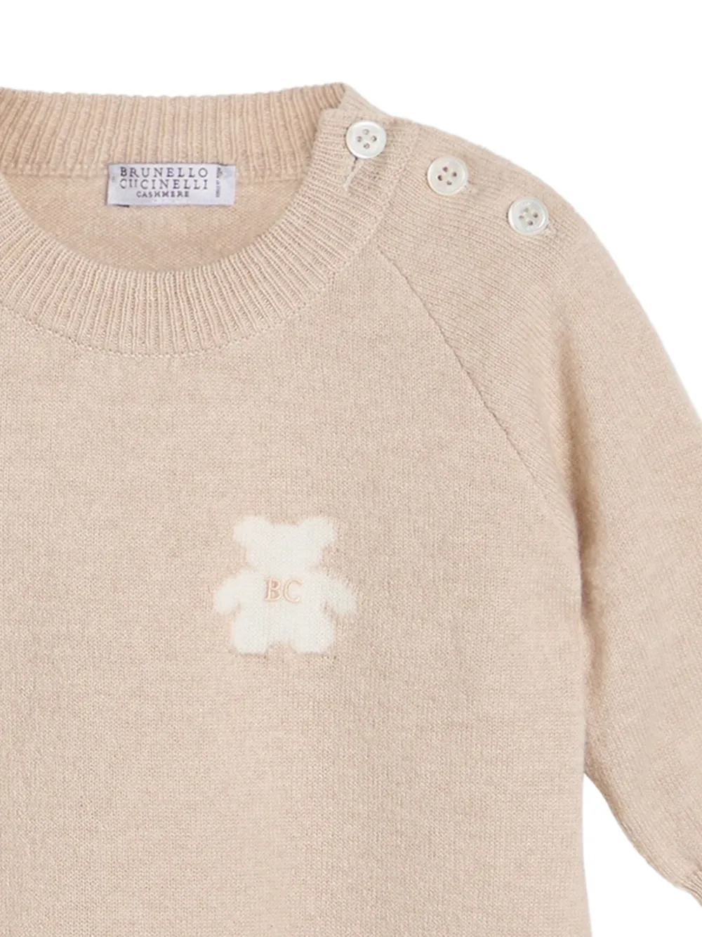 Brunello Cucinelli Kids Kasjmier romper met teddybeerapplicatie Beige