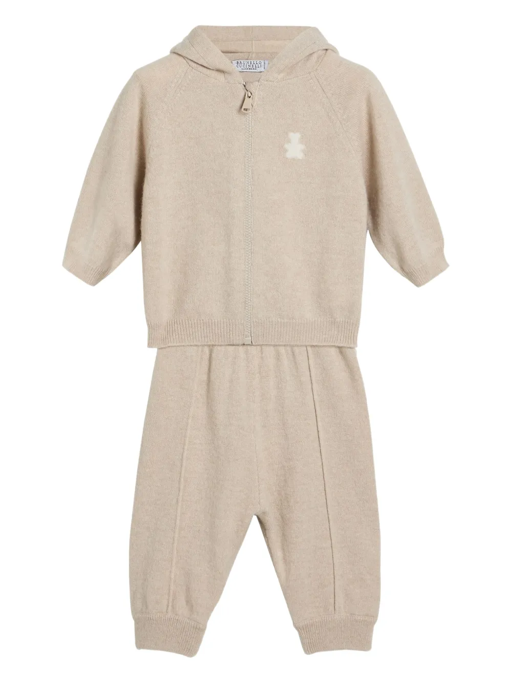 Brunello Cucinelli Kids Gestricktes Kapuzen-Set mit Reißverschluss - Nude