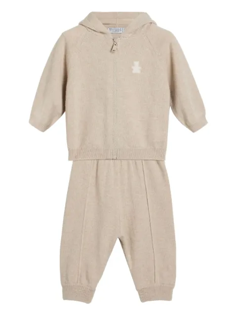 Brunello Cucinelli Kids Gestricktes Kapuzen-Set mit Reißverschluss