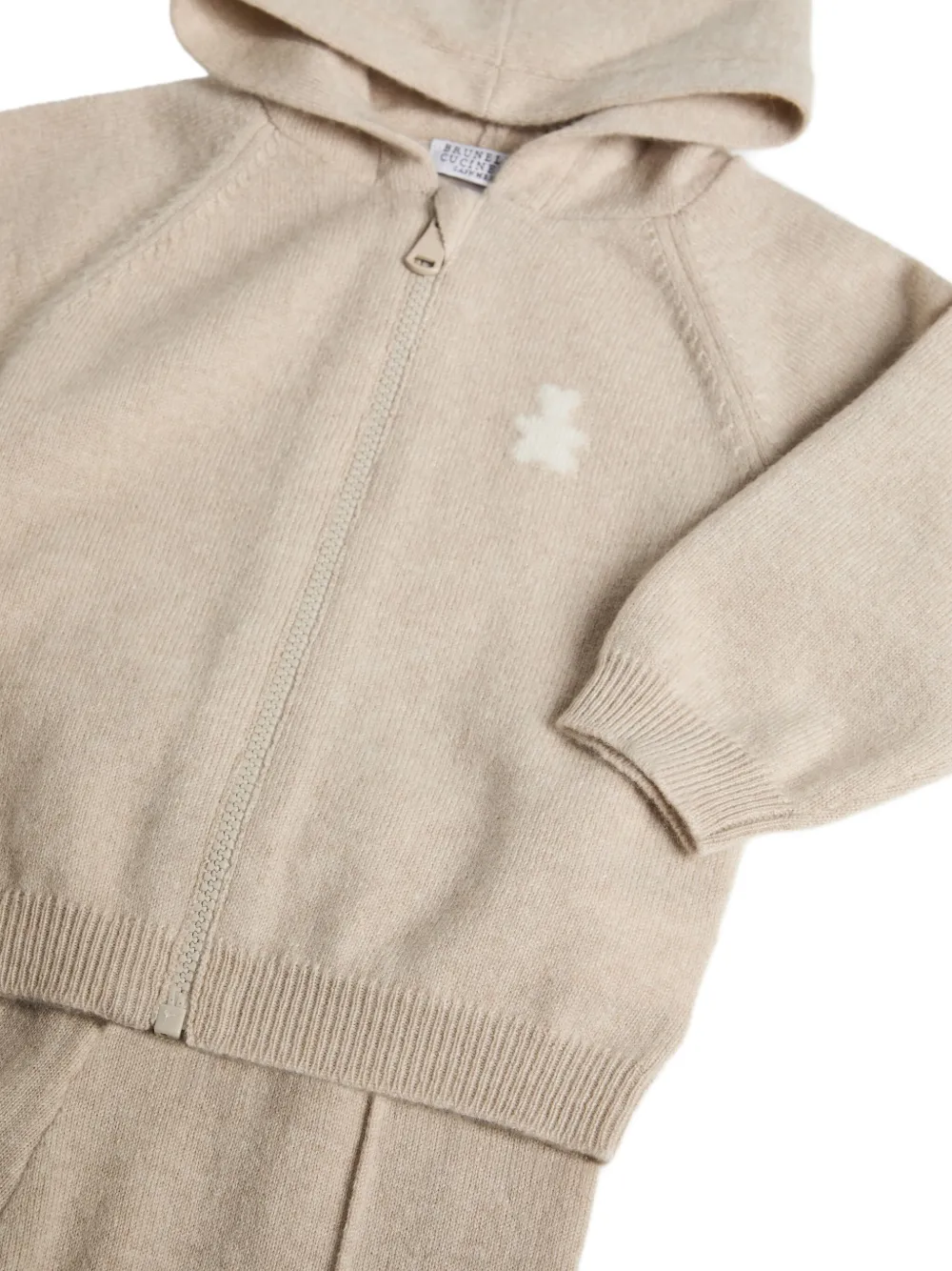Brunello Cucinelli Kids Gebreide set met capuchon en rits Beige