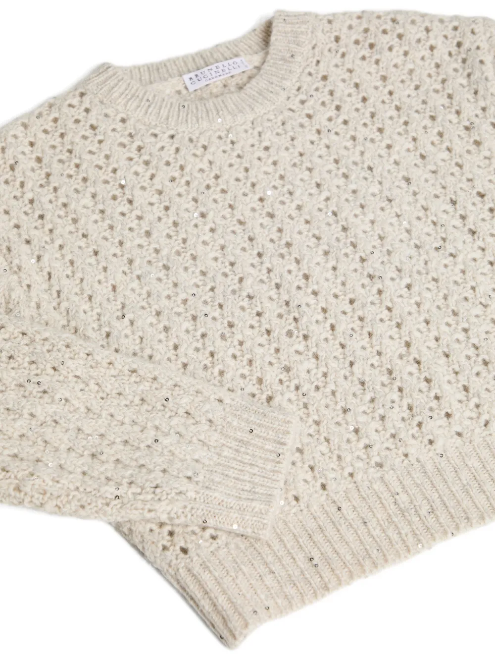 Brunello Cucinelli Kids Trui verfraaid met pailletten en ringlets Beige