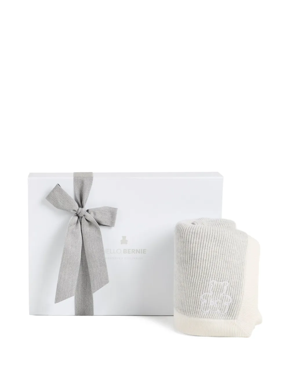 Brunello Cucinelli Kids Ribgebreide deken met geborduurde teddy Grijs