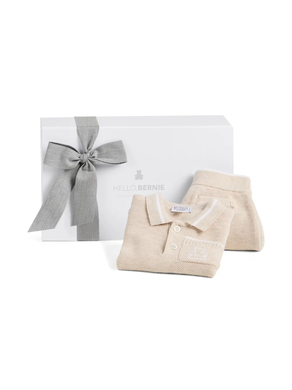 Brunello Cucinelli Kids Bernie Baby gebreid poloshirt en shorts Beige
