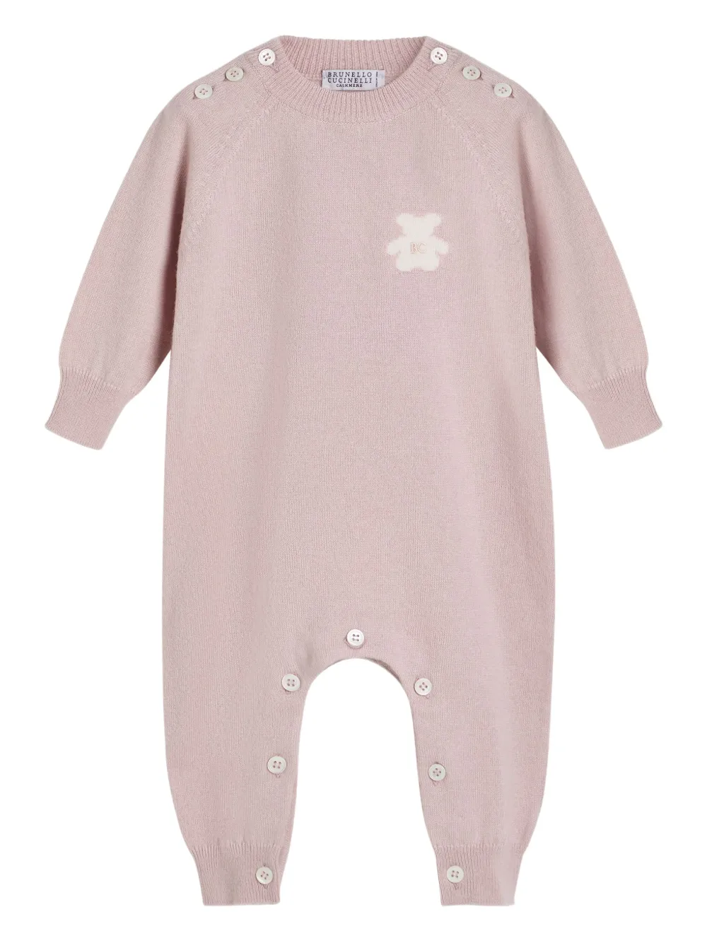 Brunello Cucinelli Kids テディアップリケ カシミア カバーオール - ピンク Brunello Cucinelli Kids テディアップリケ カシミア カバーオール - ピンク