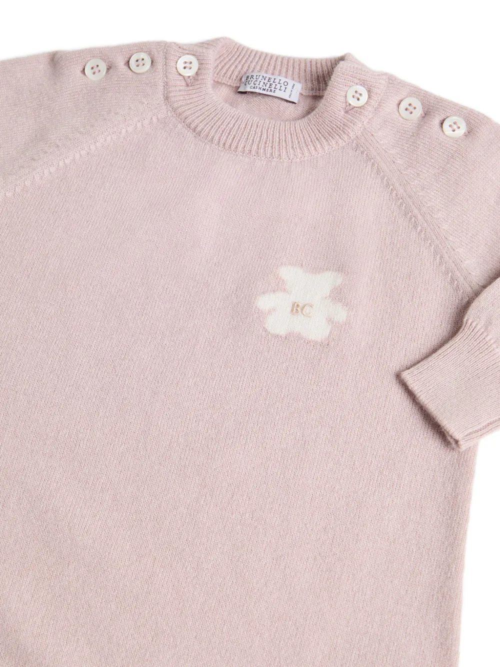 Brunello Cucinelli Kids Kasjmier overall met teddybeer-applicatie Roze