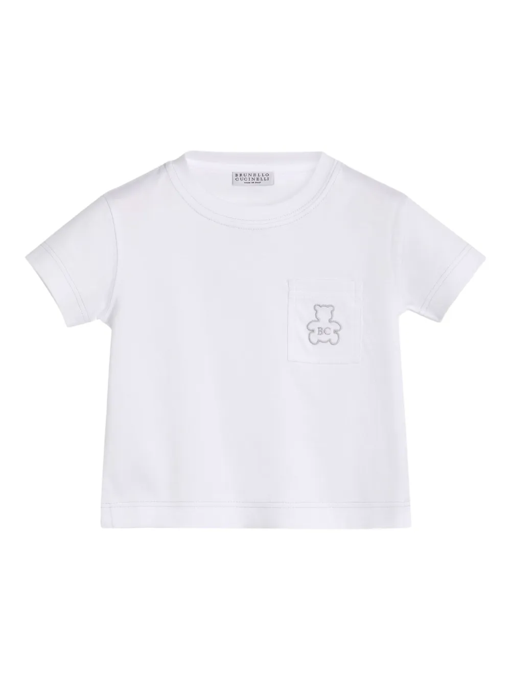 Brunello Cucinelli Kids Baby Bernie T-shirt met zak en beer Wit