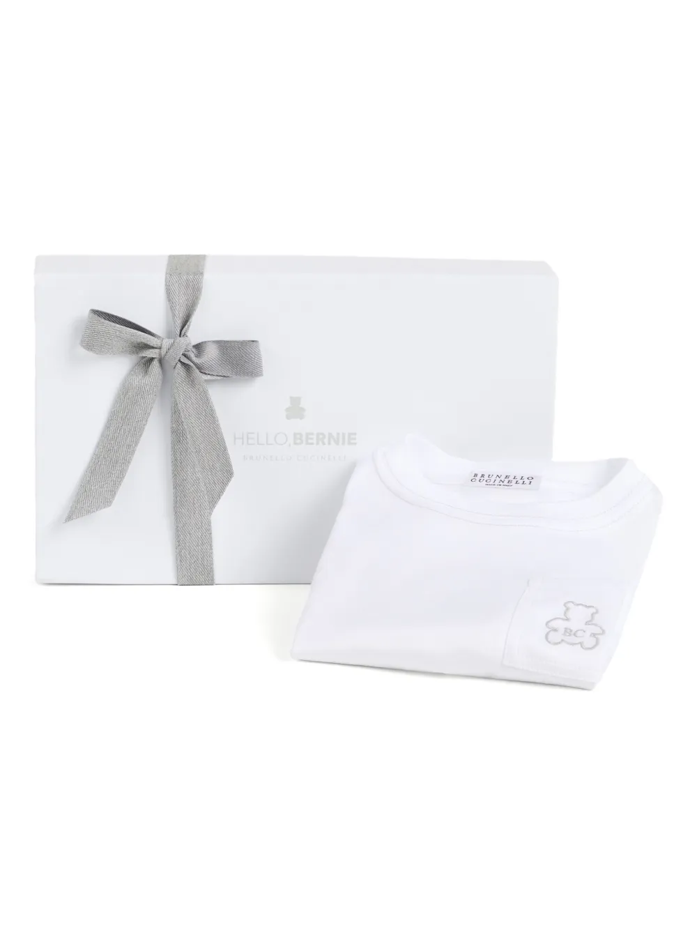 Brunello Cucinelli Kids Baby Bernie T-shirt met zak en beer Wit