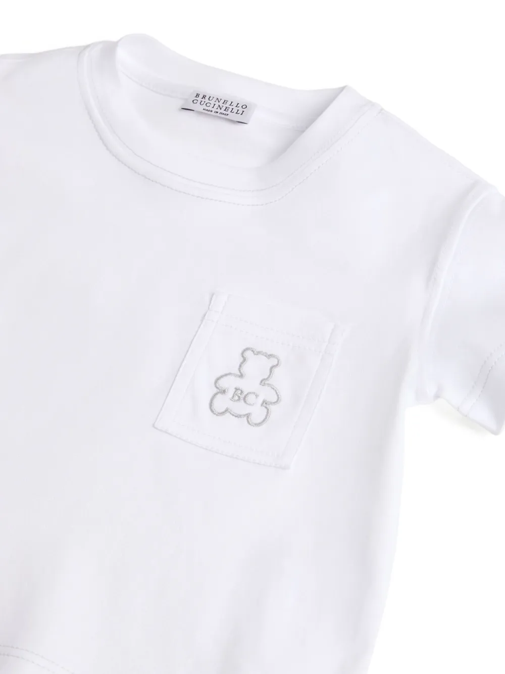 Brunello Cucinelli Kids Baby Bernie T-shirt met zak en beer Wit
