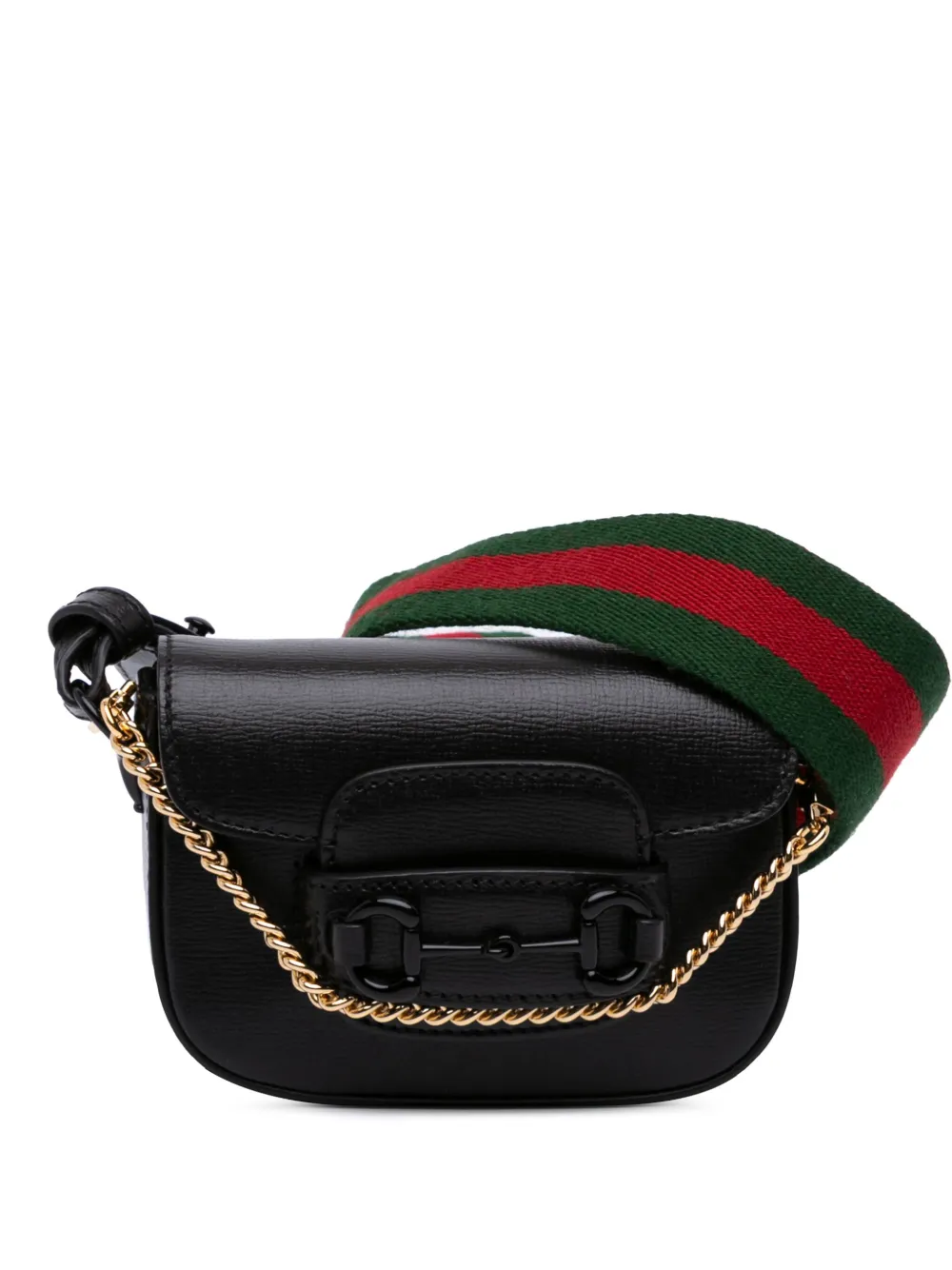 Gucci Pre-Owned 2016-2025 ミニ レザー ホースビット 1955 ウェブ サッチェルバッグ - ブラック Gucci Pre-Owned 2016-2025 ミニ レザー ホースビット 1955 ウェブ サッチェルバッグ - ブラック