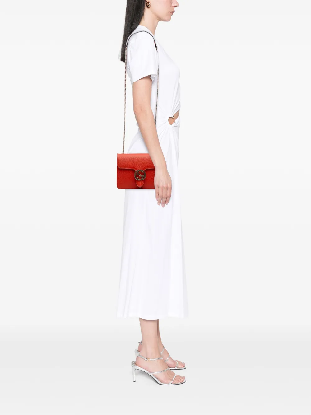 Pre-owned Gucci 2016-2025 Small Dollar Calfskin Interlocking G Crossbody Bag In Orange