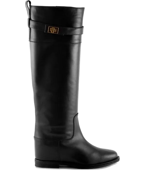 Via Roma 15 plaque-buckle Leather Boots Black FARFETCH IN