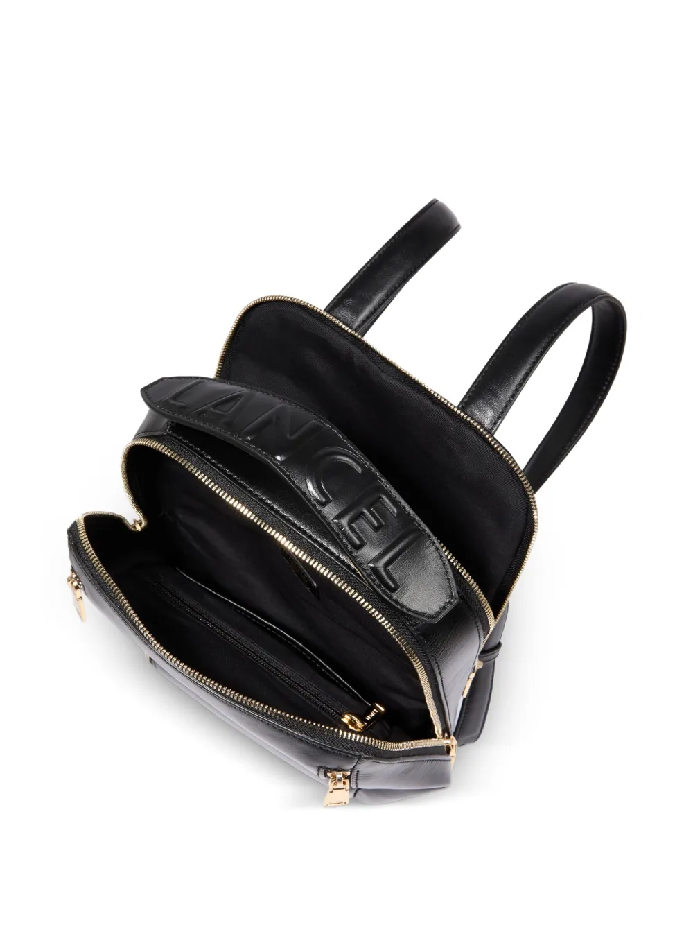 Lancel Small Origami Double-zip Leather Backpack In Black
