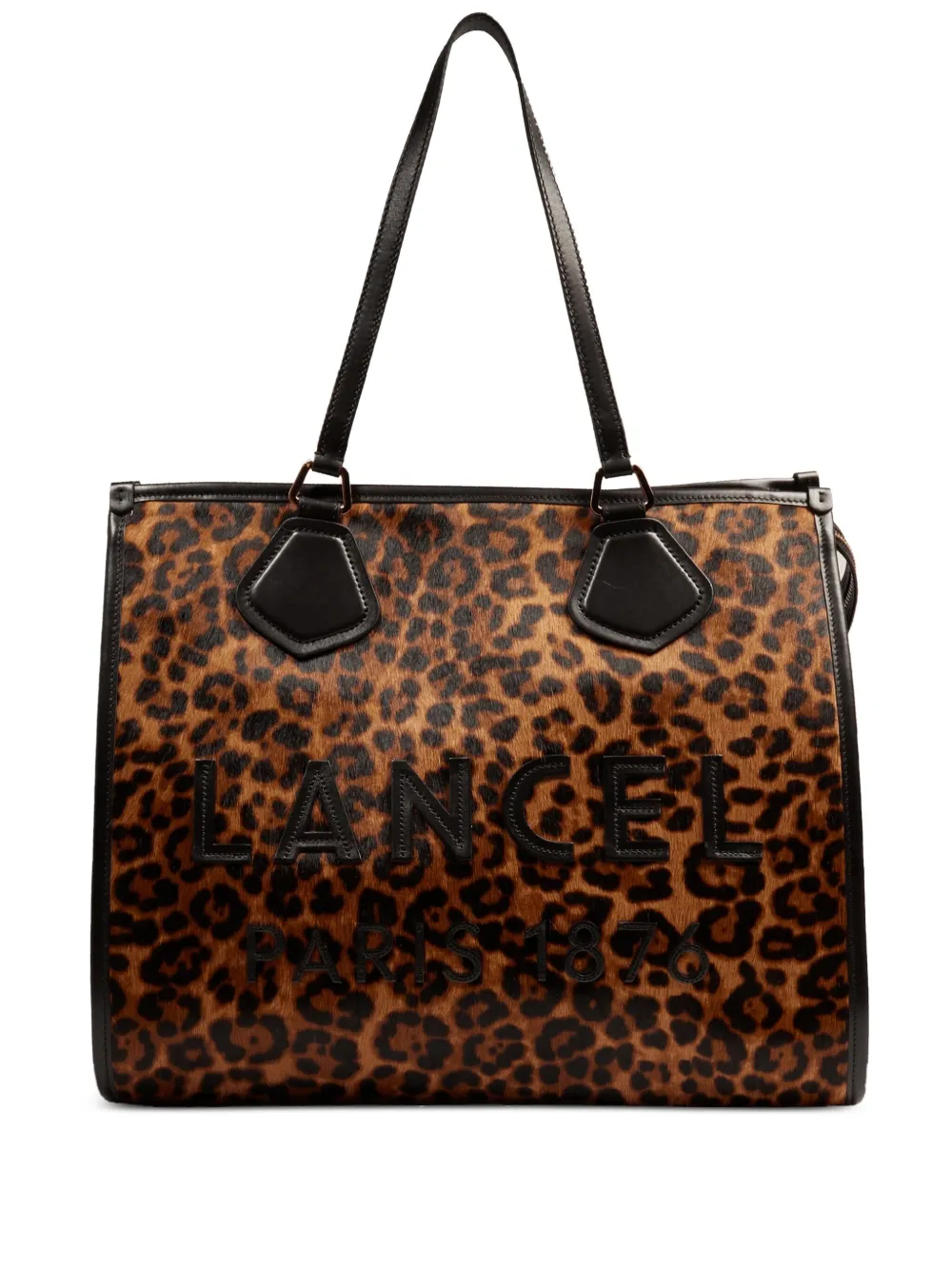 Lancel leopard-print leather tote bag | Black | Image 1