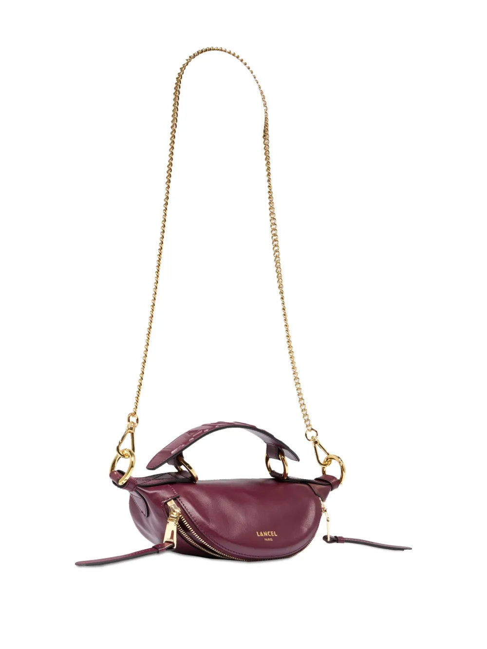 Lancel mini Origami zip quilted-handle chain crossbody bag Paars