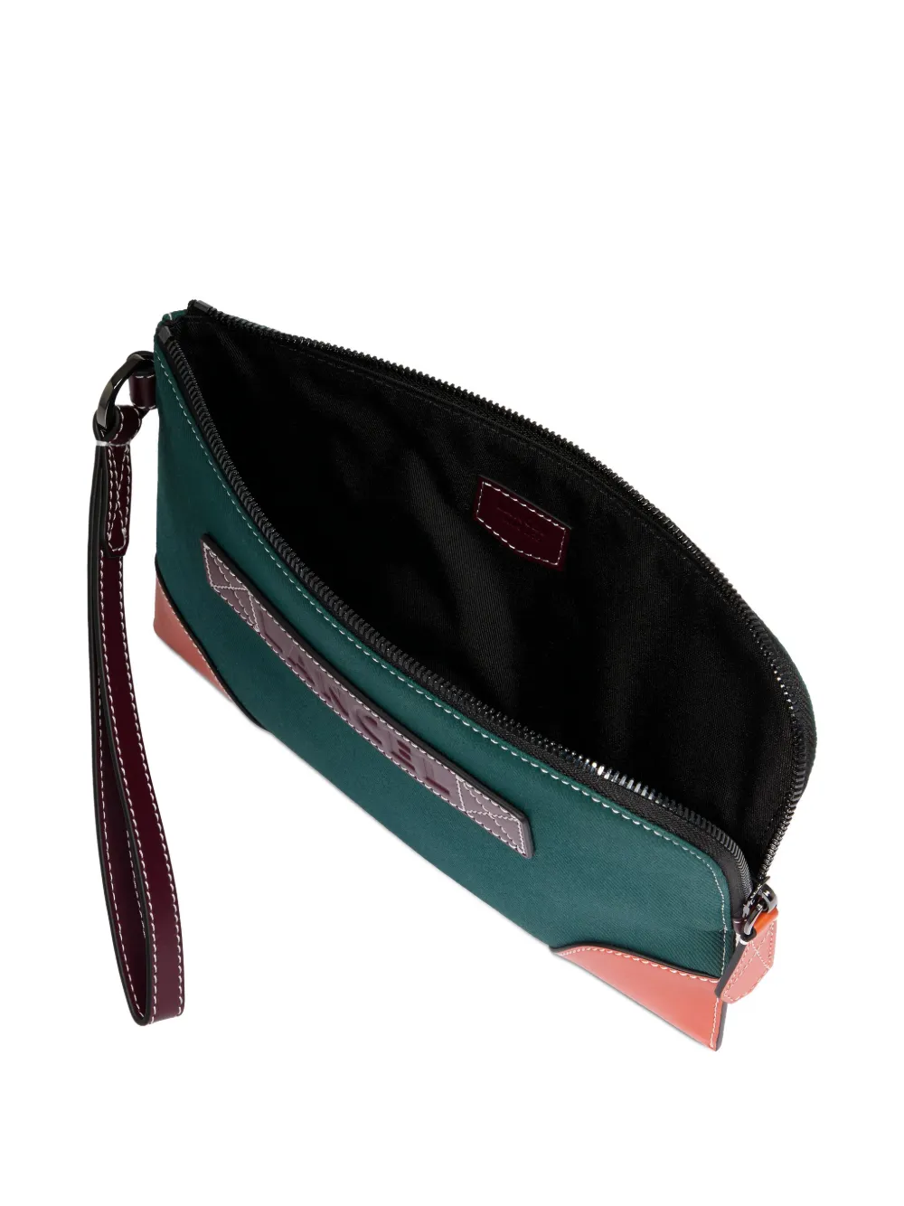 Lancel Clutch met leren afwerking en rits Groen