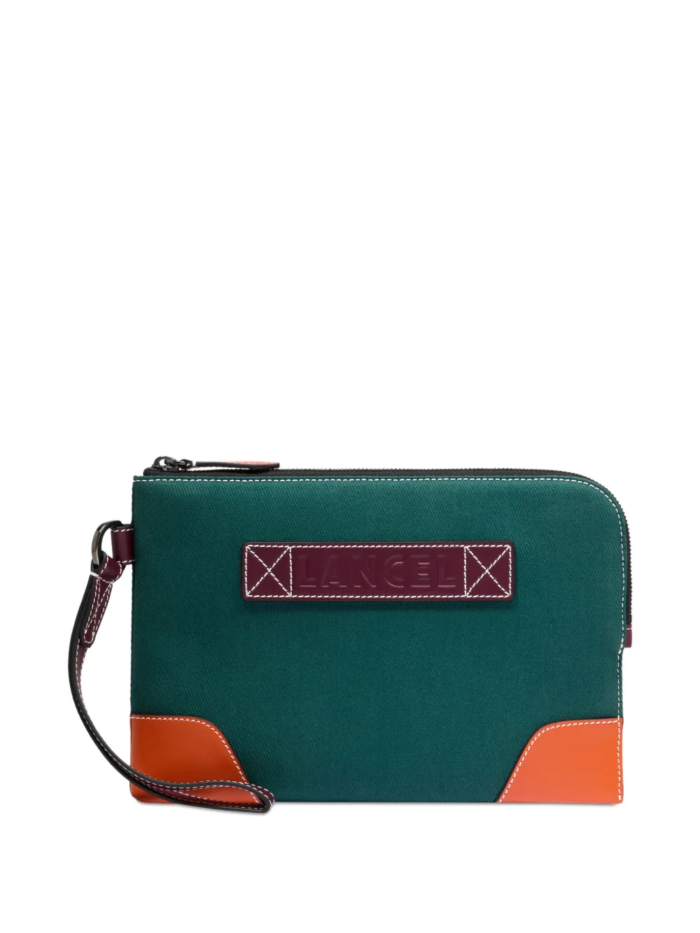 Lancel Clutch met leren afwerking en rits Groen