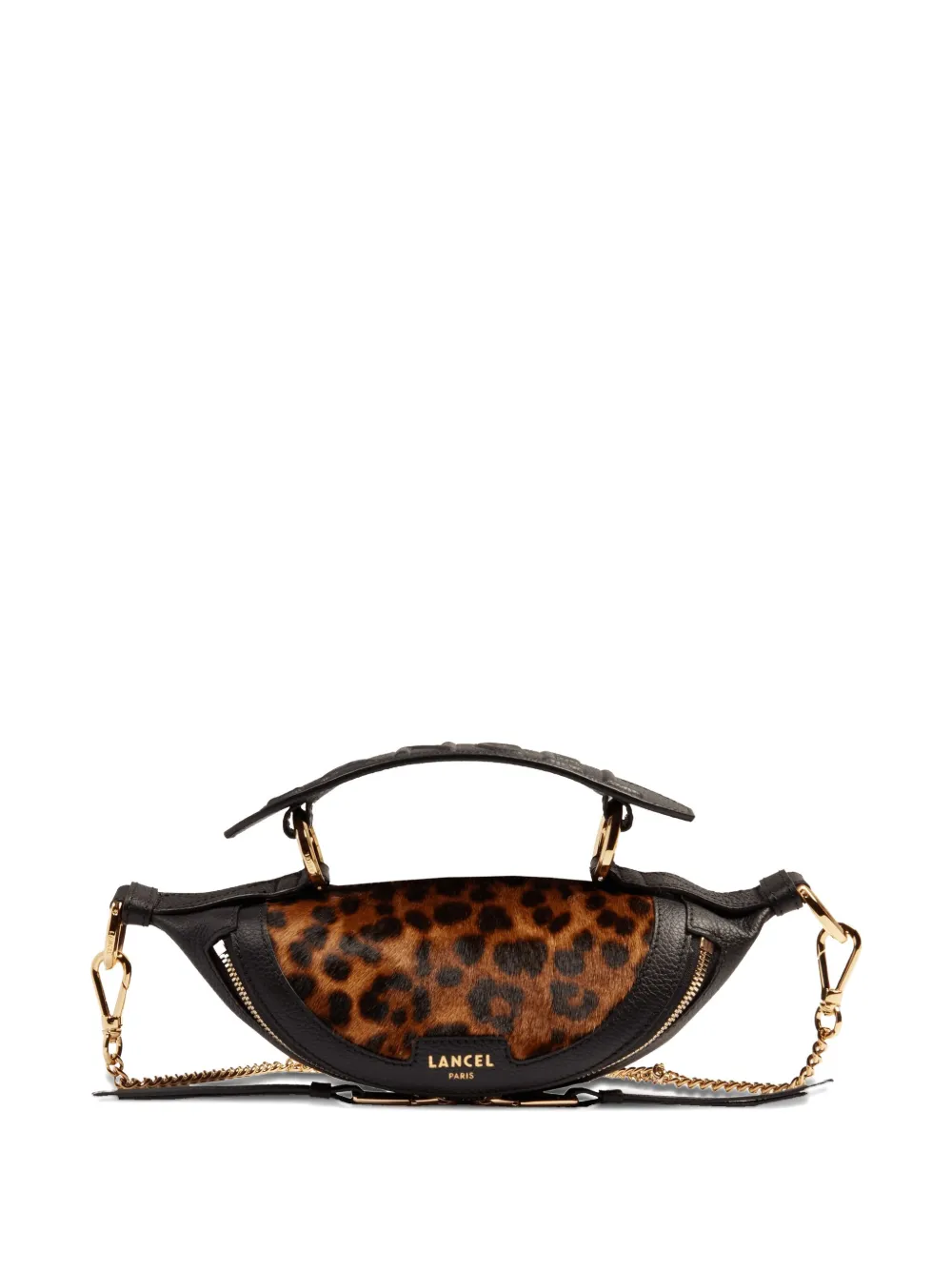 Lancel Mini Origami Leather Leopard-print Crossbody Bag In Black
