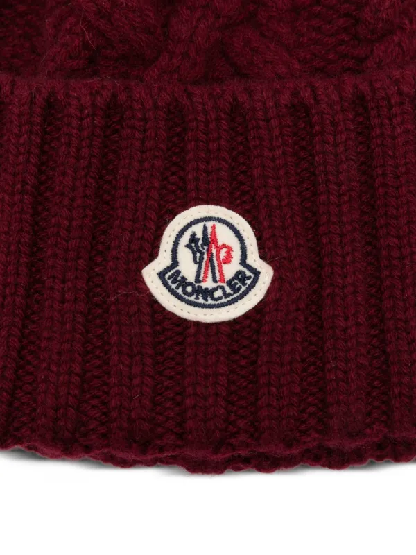 Moncler ケーブルニット ポンポン ビーニー | レッド | FARFETCH JP