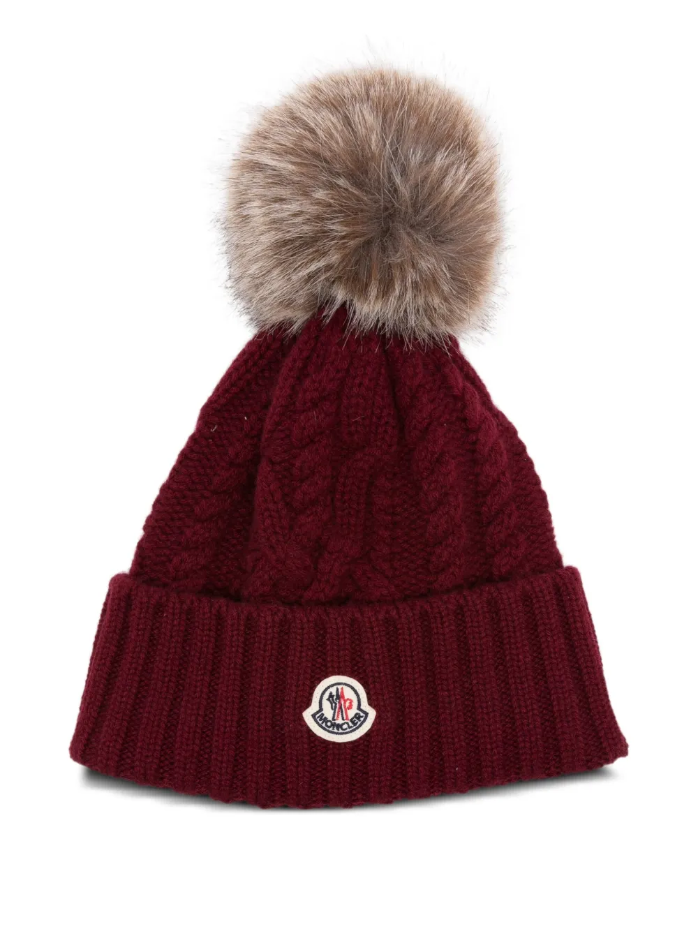 Moncler cable-knit pom-pom beanie hat Rood