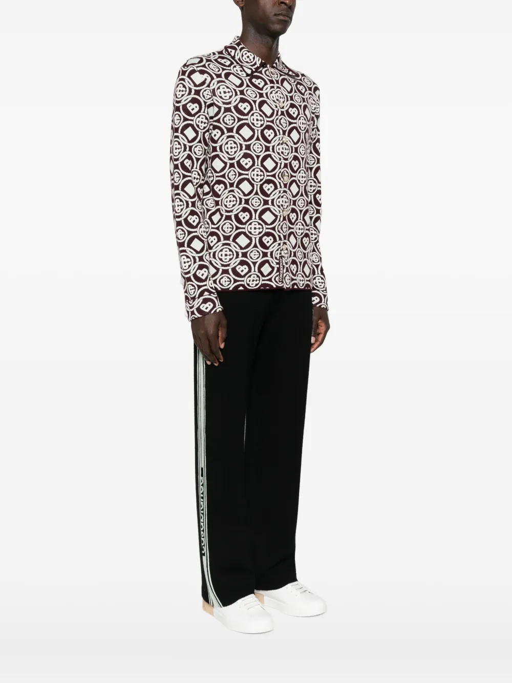 Casablanca Men Bordeaux Shirt With Classic Collar And All-over Monogram In Cotton Man In Multi