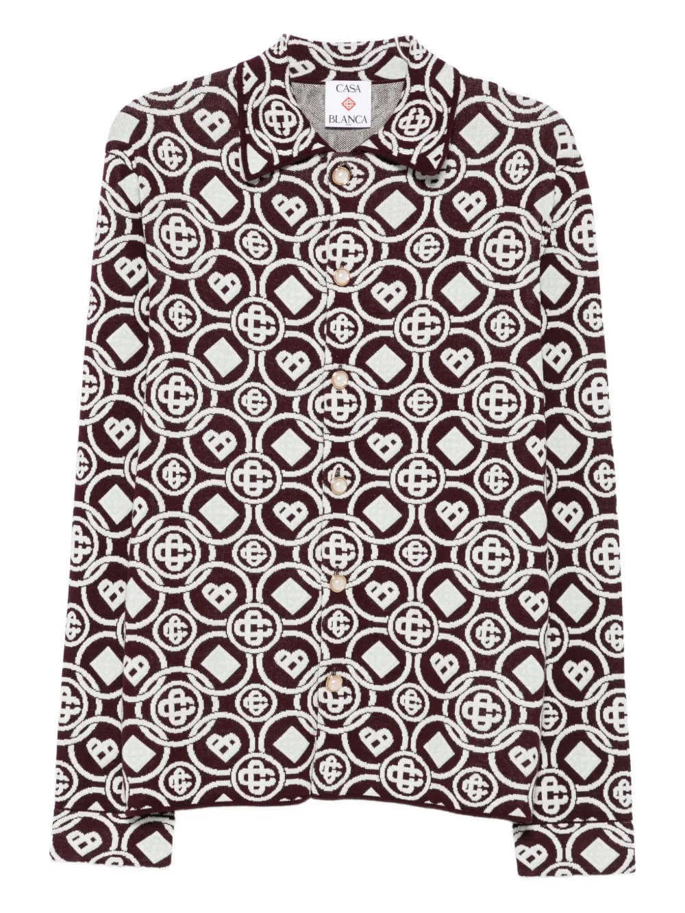 Casablanca Men Bordeaux Shirt With Classic Collar And All-over Monogram In Cotton Man In Multi