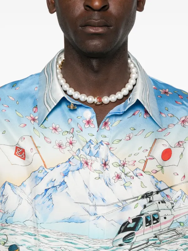 Casablanca long-sleeve graphic-print Shirt | White | FARFETCH JO