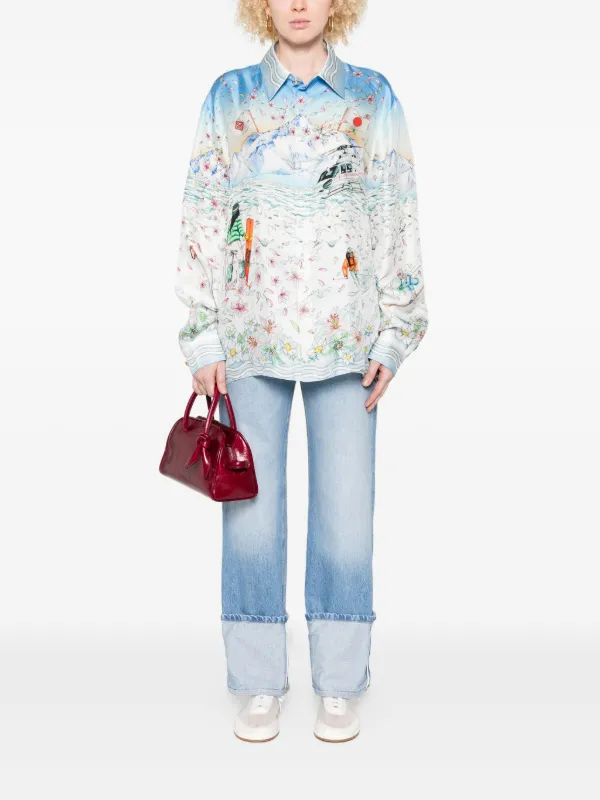 Casablanca long-sleeve graphic-print Shirt | White | FARFETCH JO