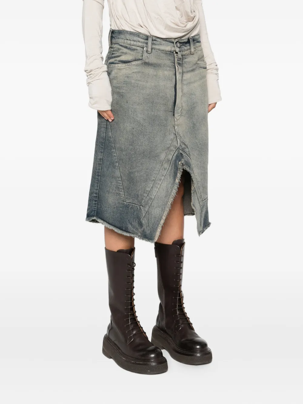 Rick Owens Denim rok met franje vlakken Beige