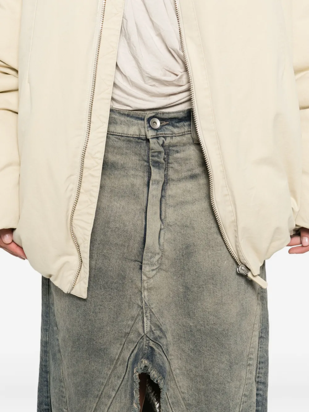 Rick Owens Denim rok met franje vlakken Beige