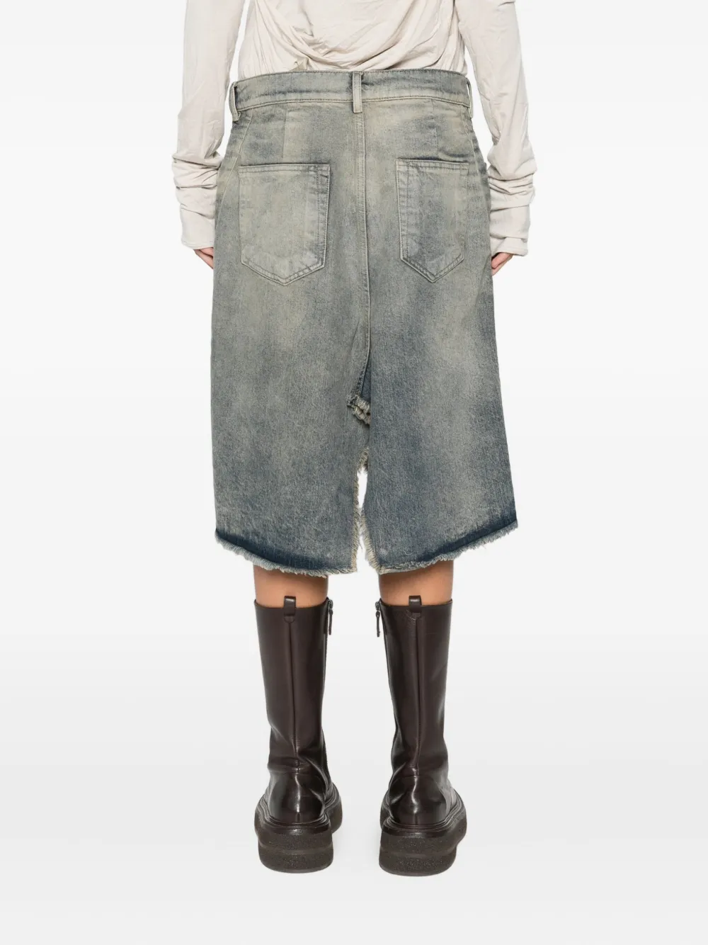 Rick Owens Denim rok met franje vlakken Beige