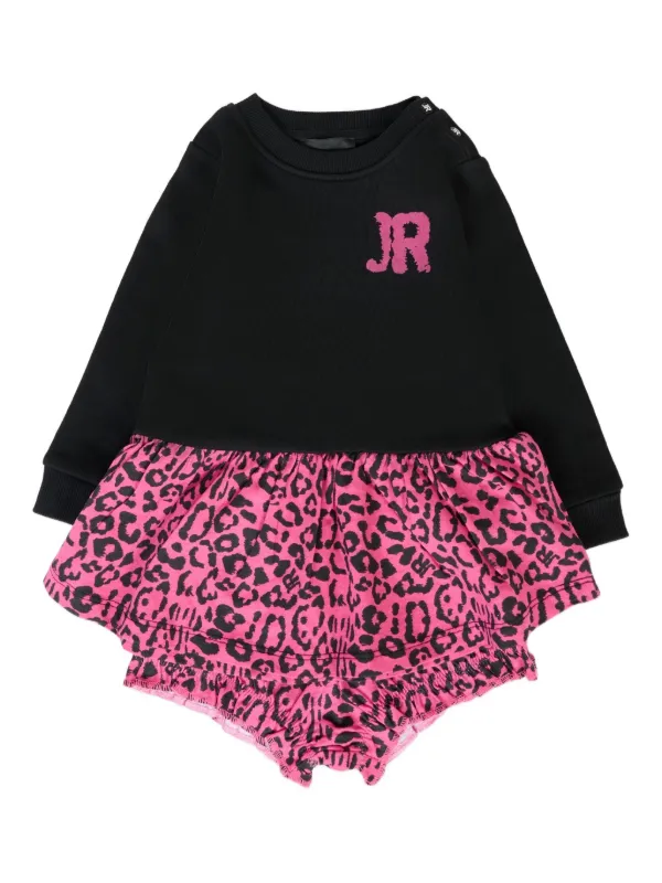 John Richmond Junior leopard-print Ruffled Casual Dress Black