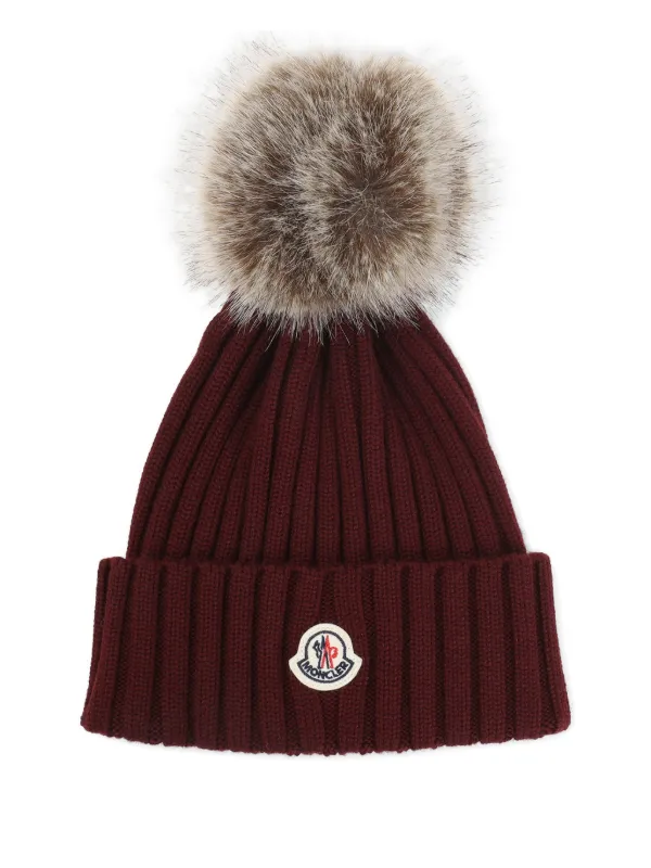 Moncler Ribbed pompom-detail Beanie Red FARFETCH JO