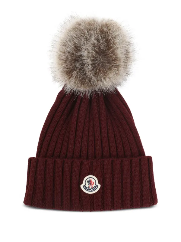 Moncler Ribbed pompom-detail Beanie Red FARFETCH IN