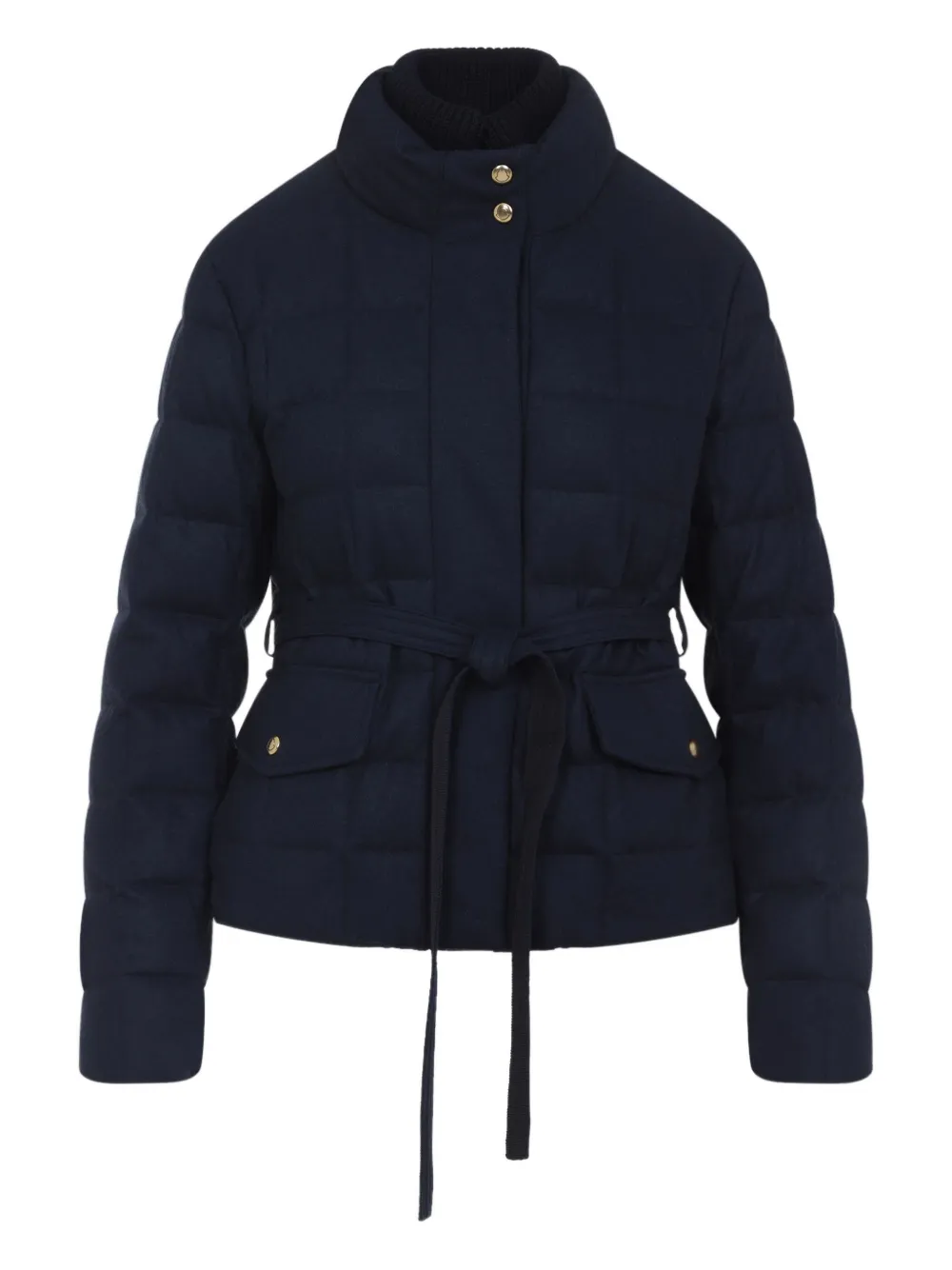 Moncler Bussettes Quilted Belted Jacket In Blue