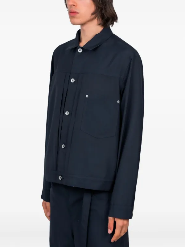 sacai サカイ ミリタリー ジャケット バックフレア プリーツ Sacai プリーツ ジャケット | ブルー | FARFETCH JP