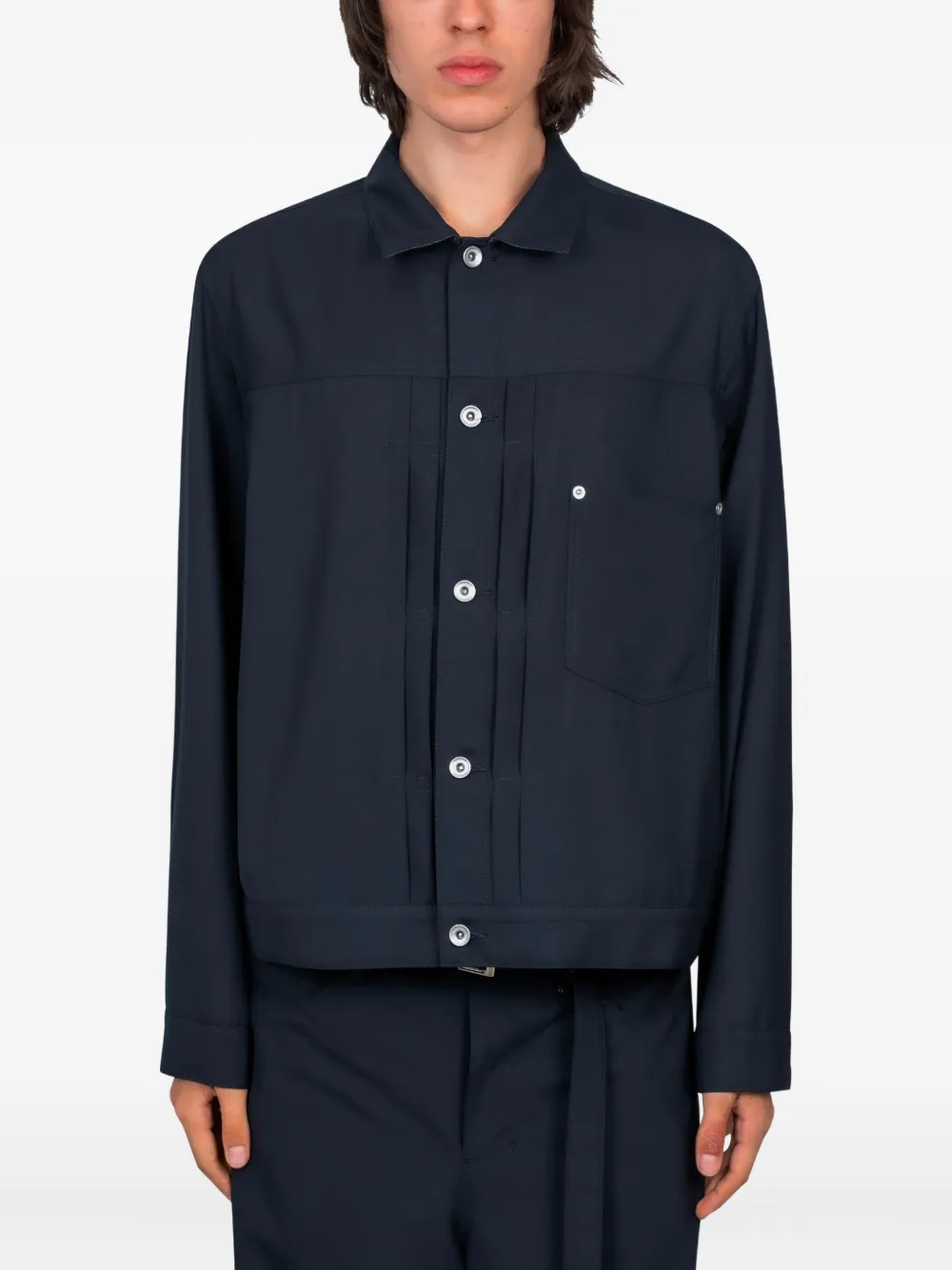 Sacai Pleated Pocket Jacket In Blue