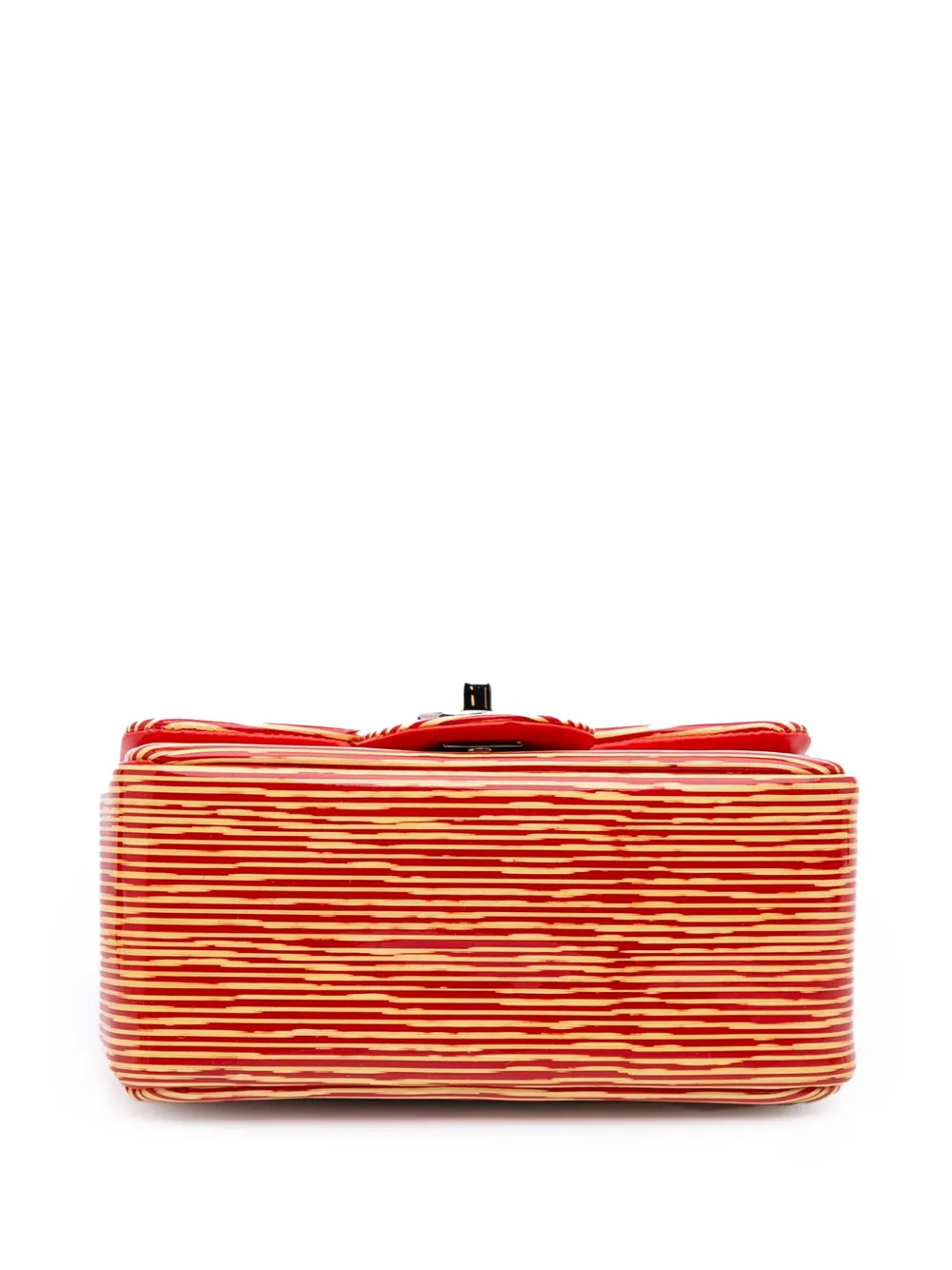 Pre-owned Chanel 2013-2014 Mini Square Classic Patent Striped Single Flap Crossbody Bag In Orange