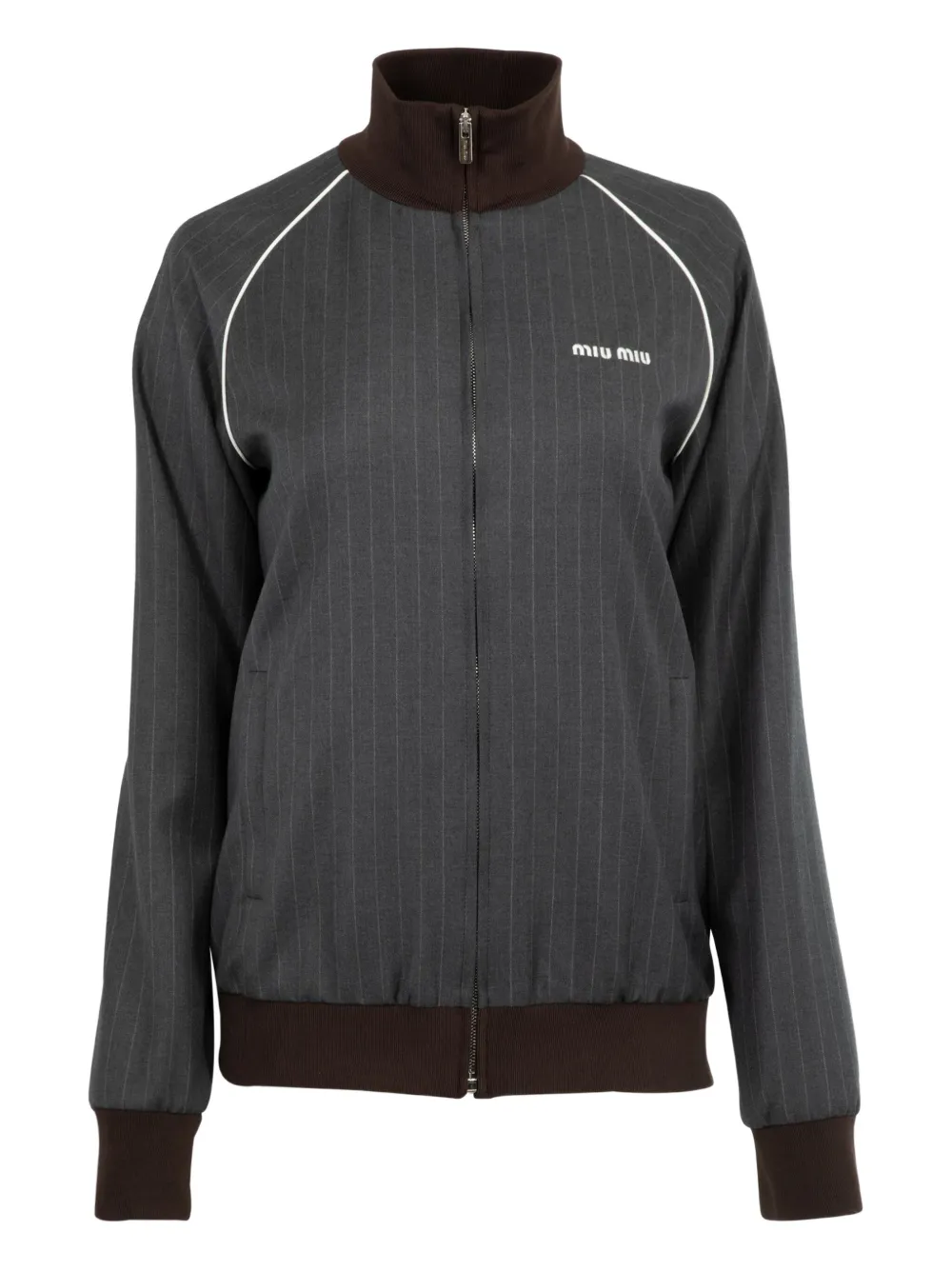 Miu Miu pinstripe full-zip sweatshirt | Grey | Image 1