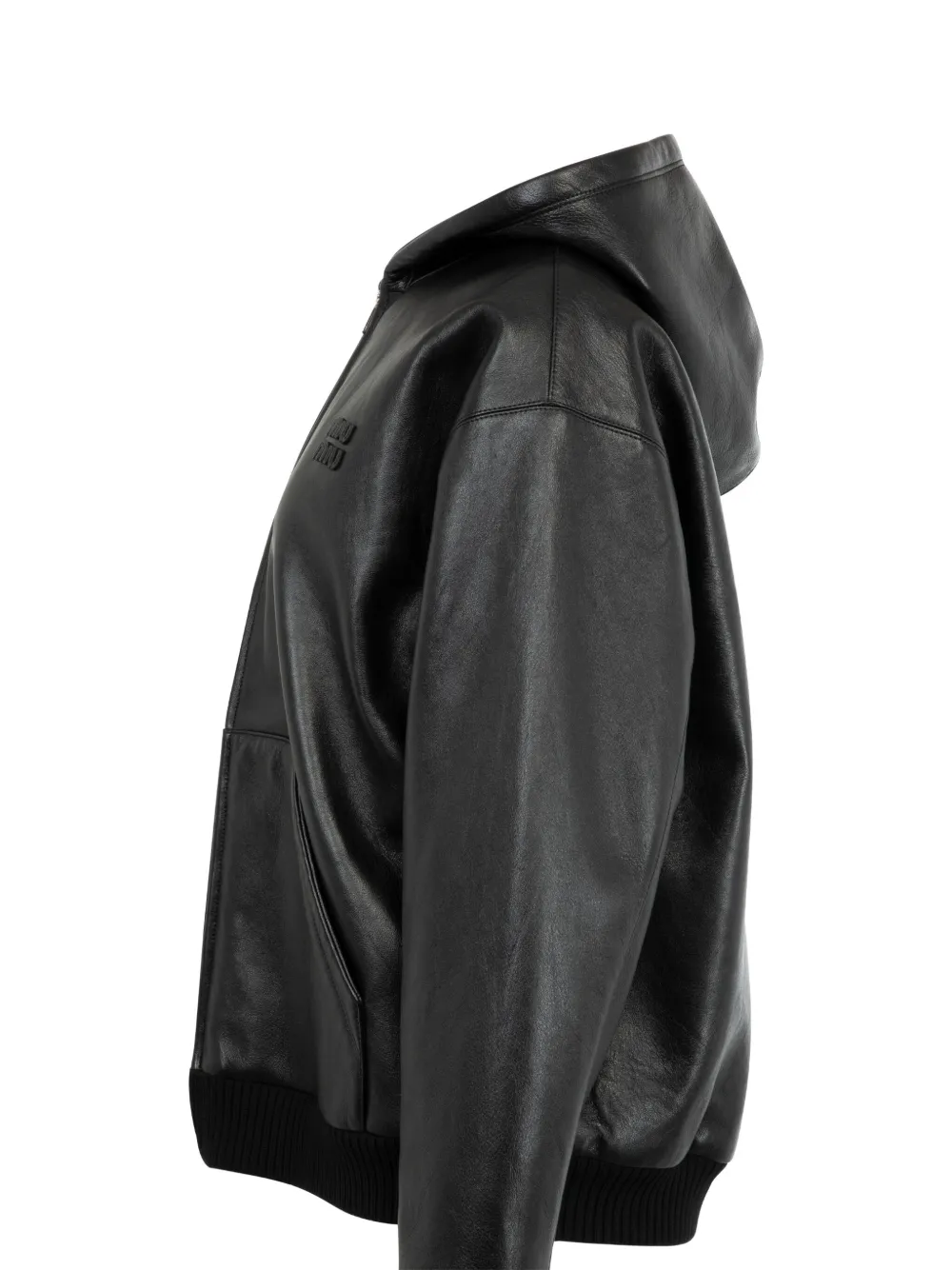 Miu Miu Hooded Leather Jacket In Black