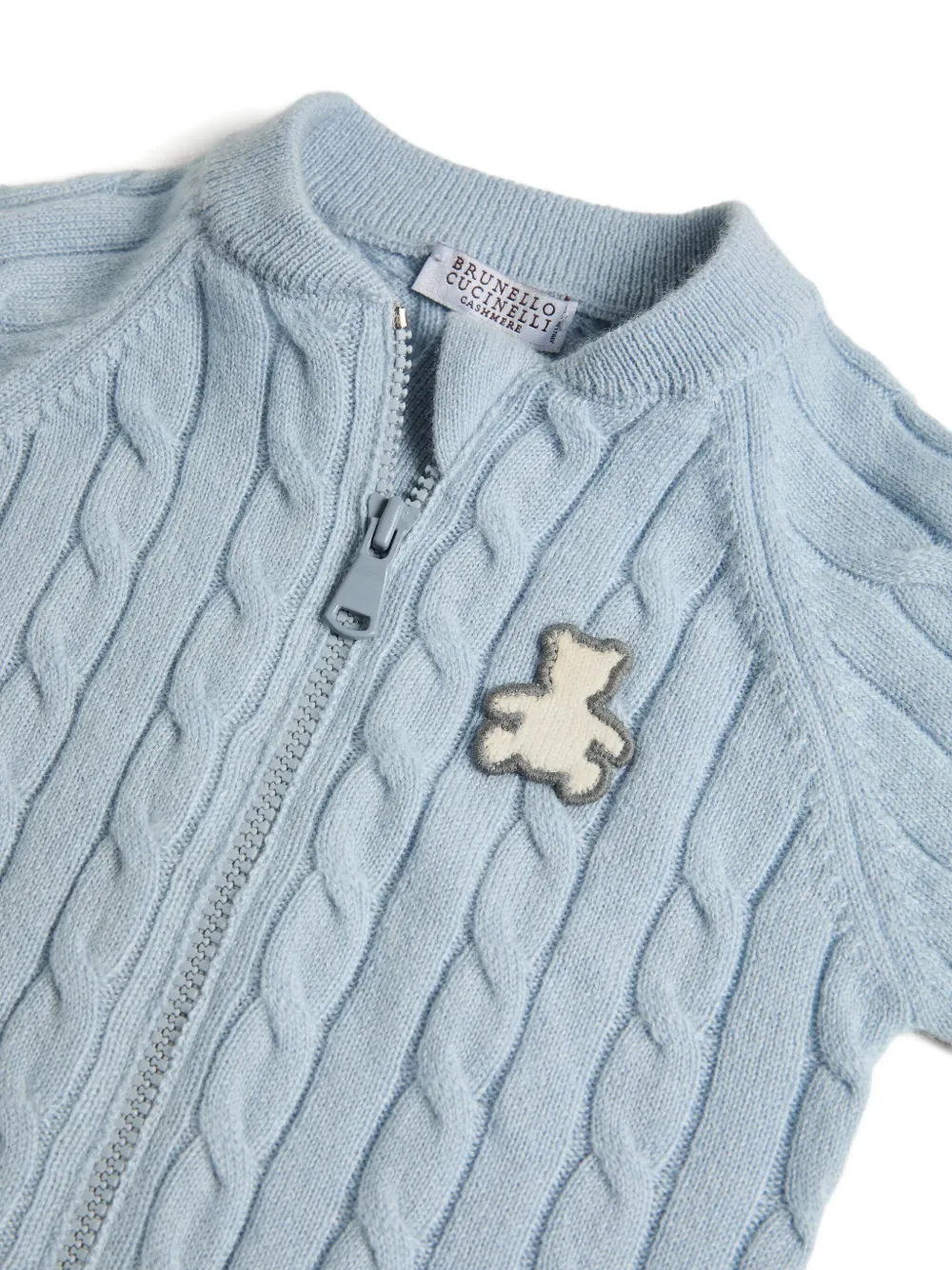 Brunello Cucinelli Kids Bernie Baby kabelgebreid teddy vest Blauw