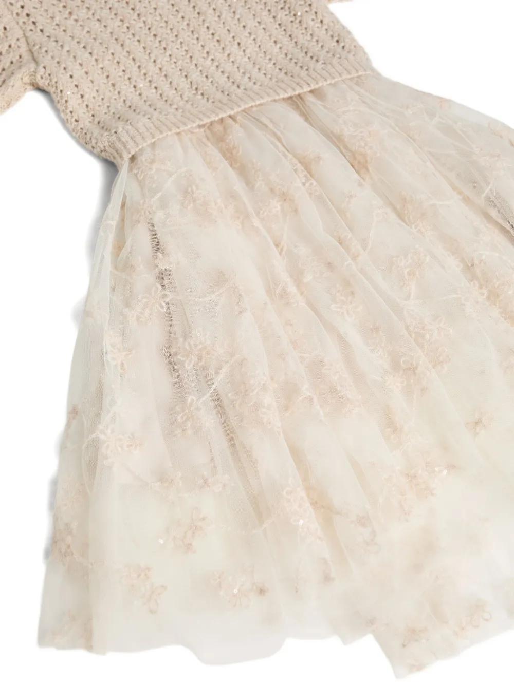 Brunello Cucinelli Kids Gebreide tulen jurk Beige