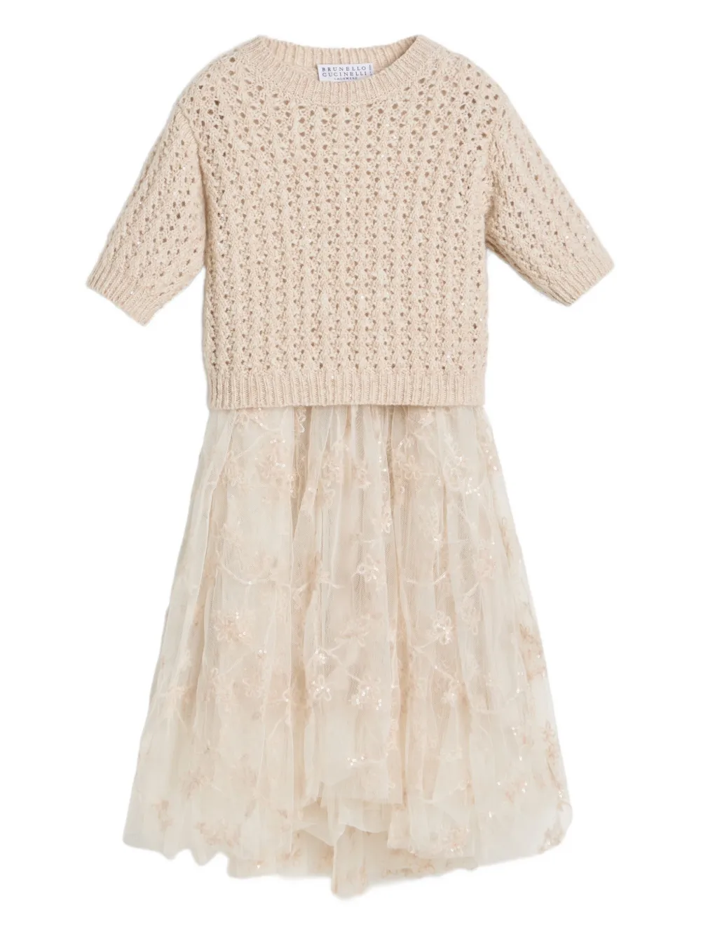 Brunello Cucinelli Kids ニット チュール ワンピース - ニュートラル Brunello Cucinelli Kids ニット チュール ワンピース - ニュートラル